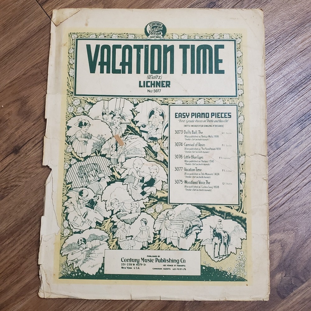 Vacation Time Waltz Lichner Easy Piano Pieces 1937‎ Century Music Publishing Co